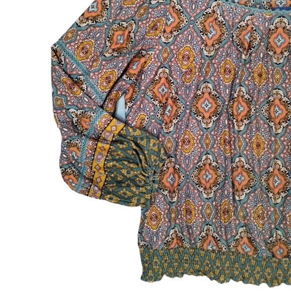 Democracy Bohemian Long Blouson Sleeve Smocked Hem Top Cottagecore - Picture 8 of 11